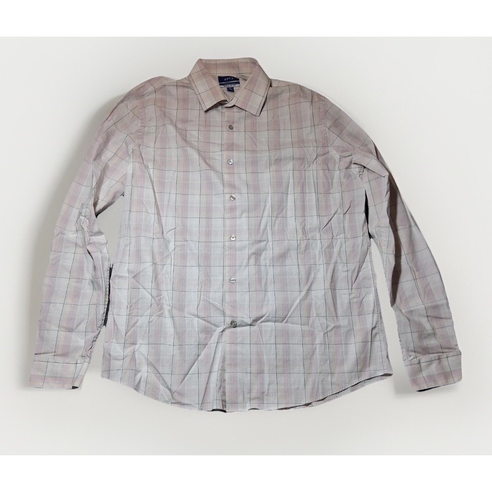 Apt. 9 Mens Premier Flex Regular Fit Plaid Button Down Shirt Gray Pink Large L